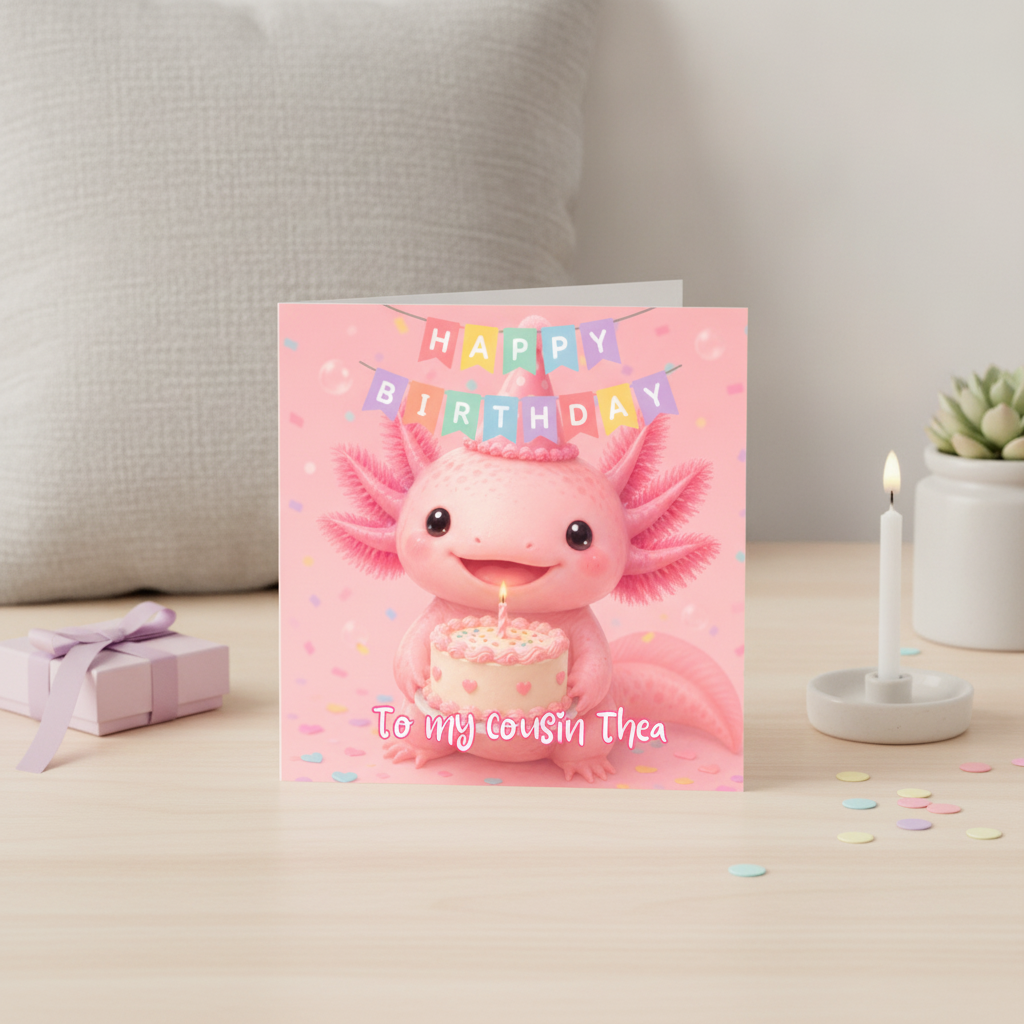 Personalised Axolotl Birthday Card for Friends & Family - Square