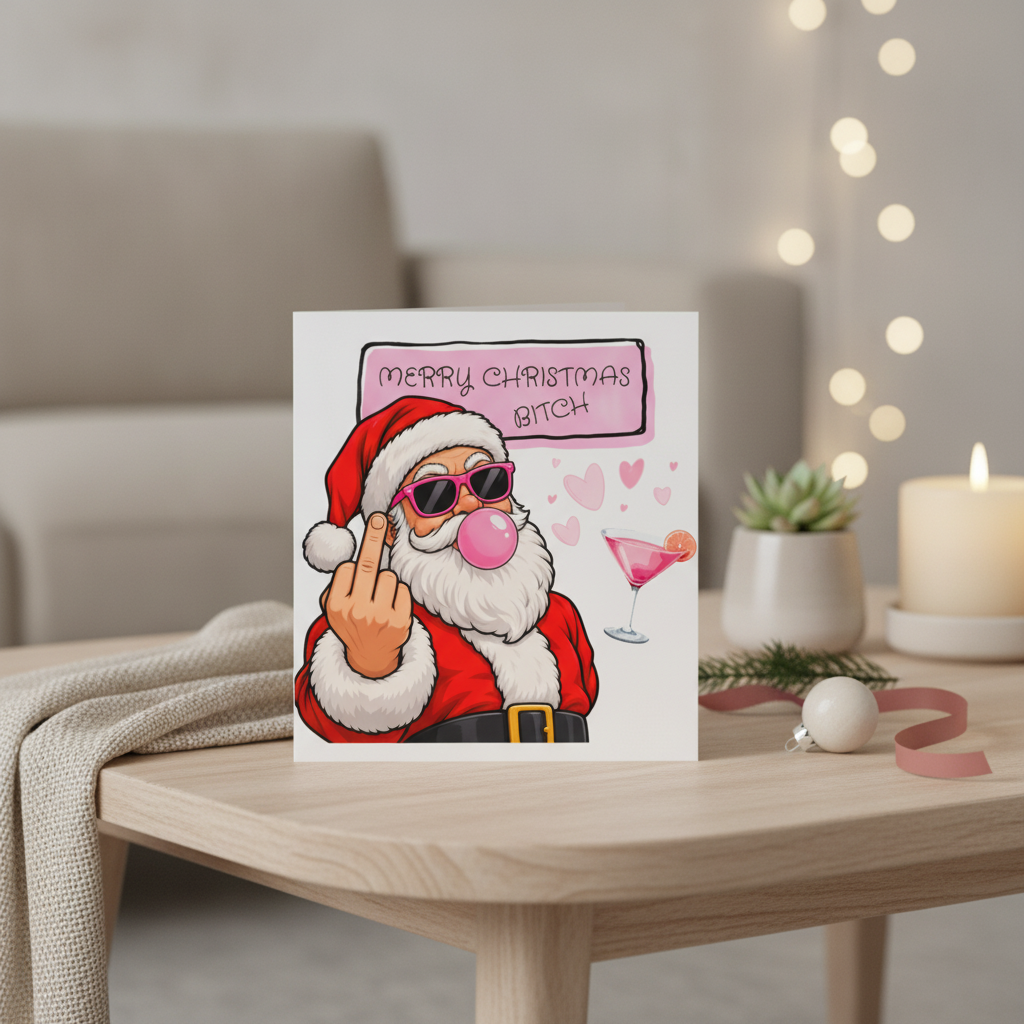 'Merry Christmas Bitch' Square Card for a Cheeky Christmas Message