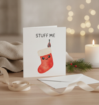 Cheeky "Stuff Me Stocking" Christmas Card (Square) for a Naughty Season