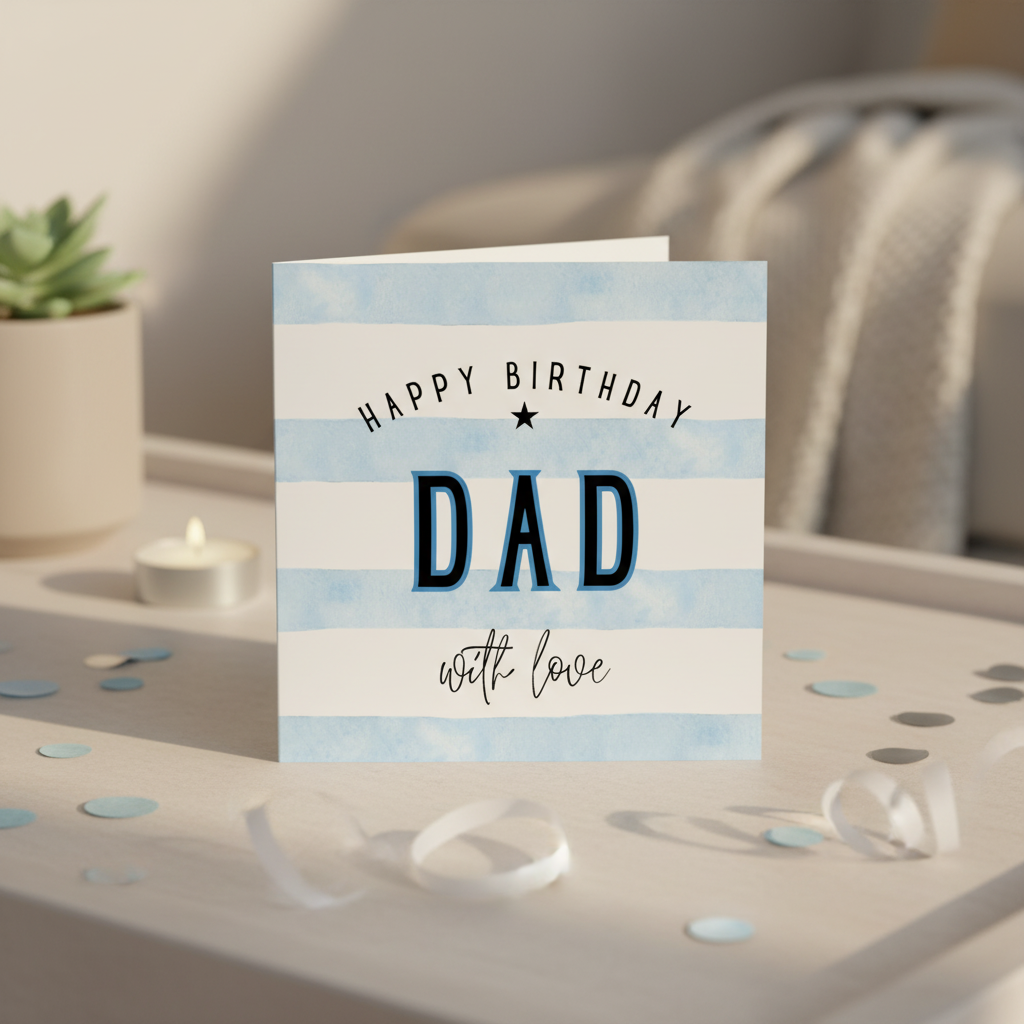Dad Birthday Card - 'Dad with Love Stripes' Square Card