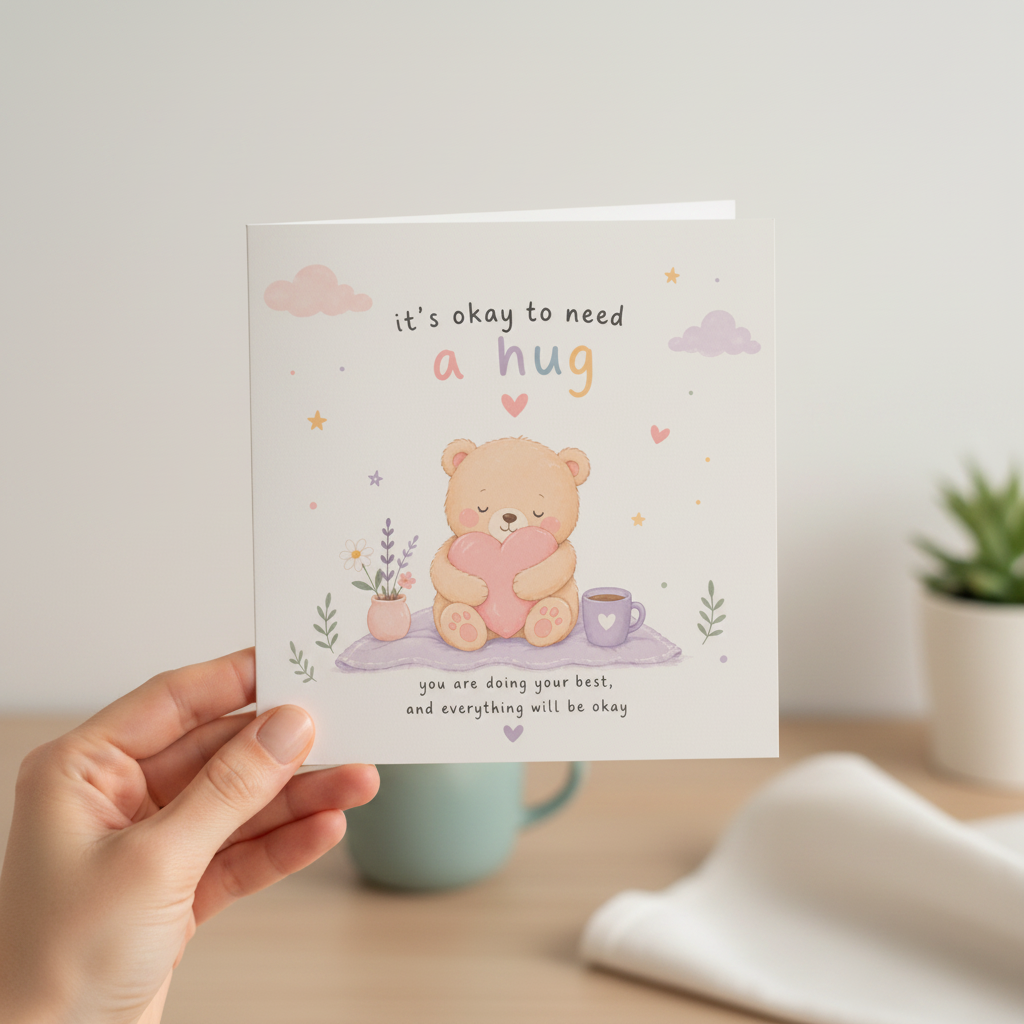 It's Okay to Need a Hug Teddy Bear Comfort Card - Square