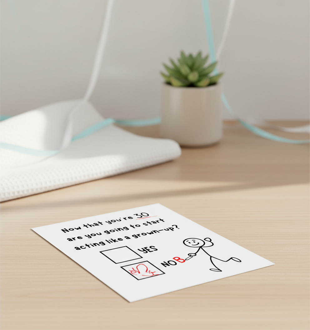 Funny 30th Birthday Card – Acting Like a Grown-Up?
