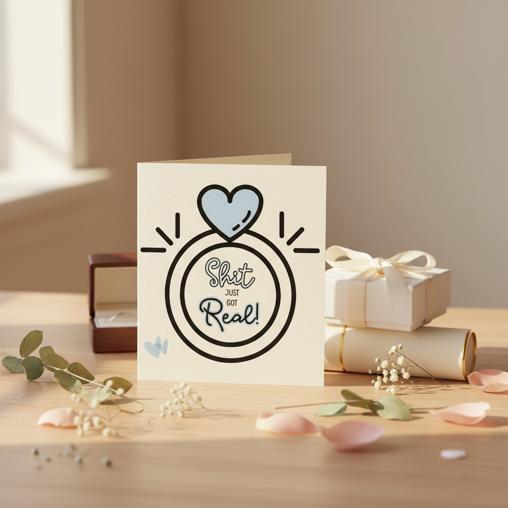 Funny Engagement Card – “Sh*t Just Got Real” | Square Card