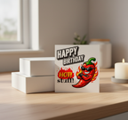 Funny Spicy Birthday Card – “Happy Birthday Hot Stuff” Chilli Design