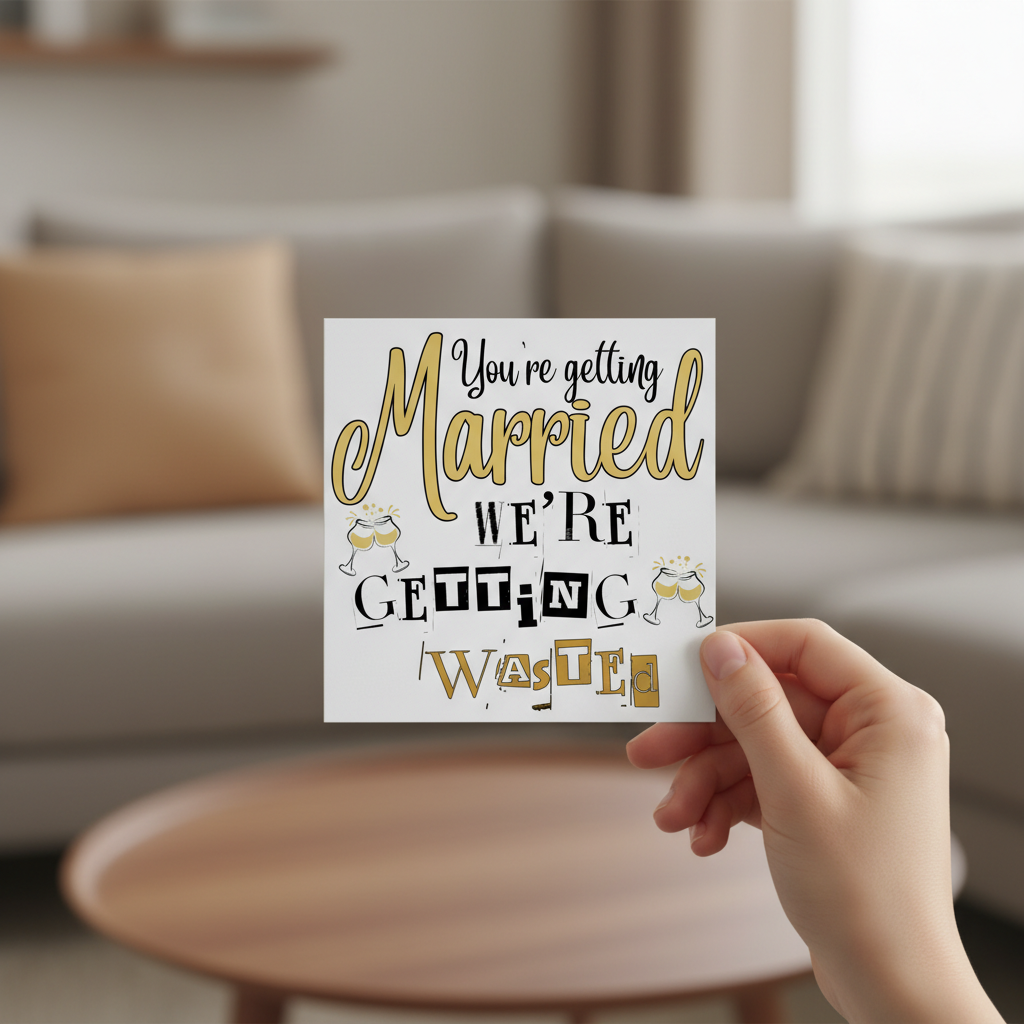 Funny Wedding Card – “You’re Getting Married, We’re Getting Wasted” | Square Card