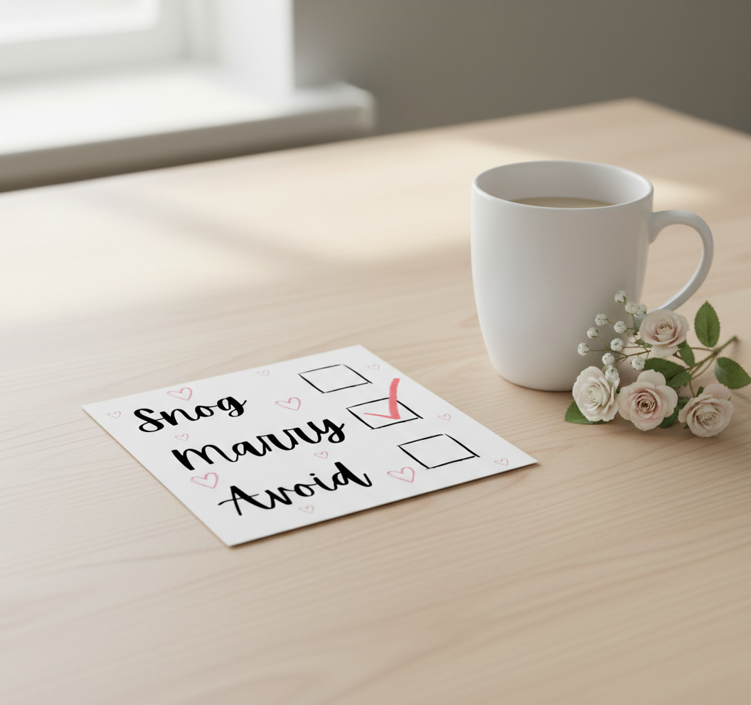 Funny Engagement Card – Snog Marry Avoid (Marry Ticked) | Square Card
