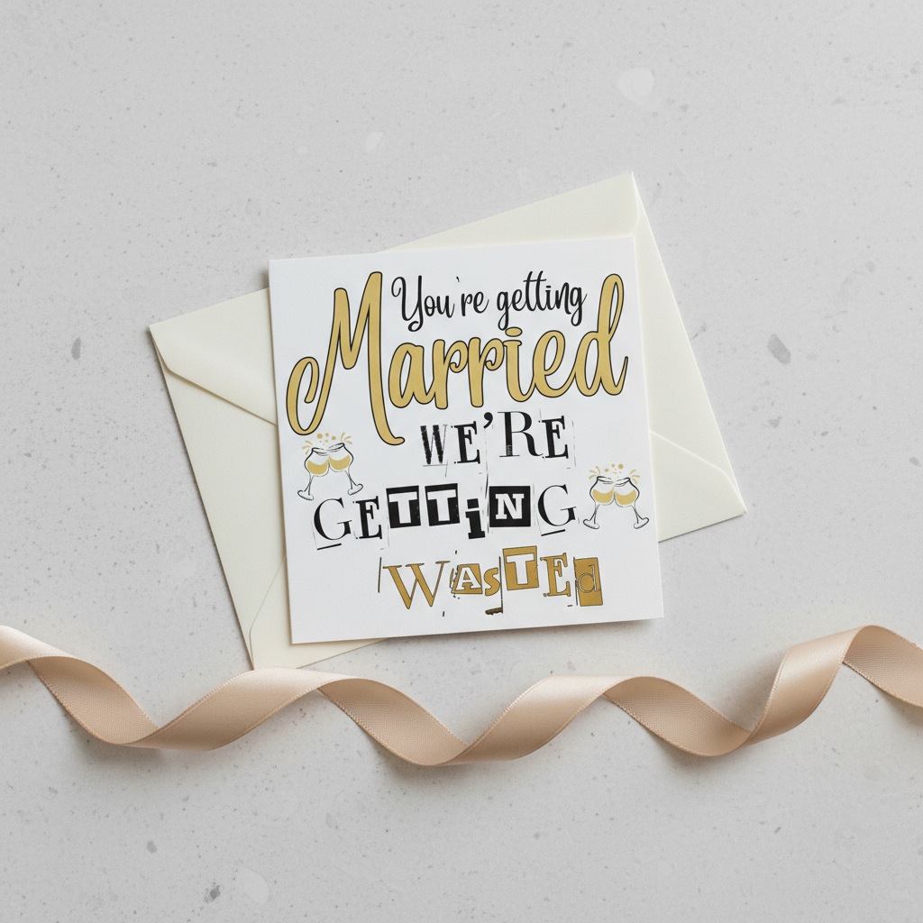 Funny Wedding Card – “You’re Getting Married, We’re Getting Wasted” | Square Card