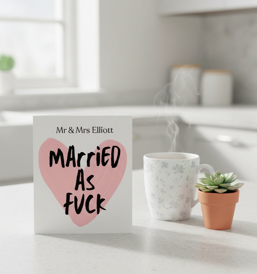 Funny Wedding Card – “Married As F*ck” Personalised Mr & Mrs | Square Card