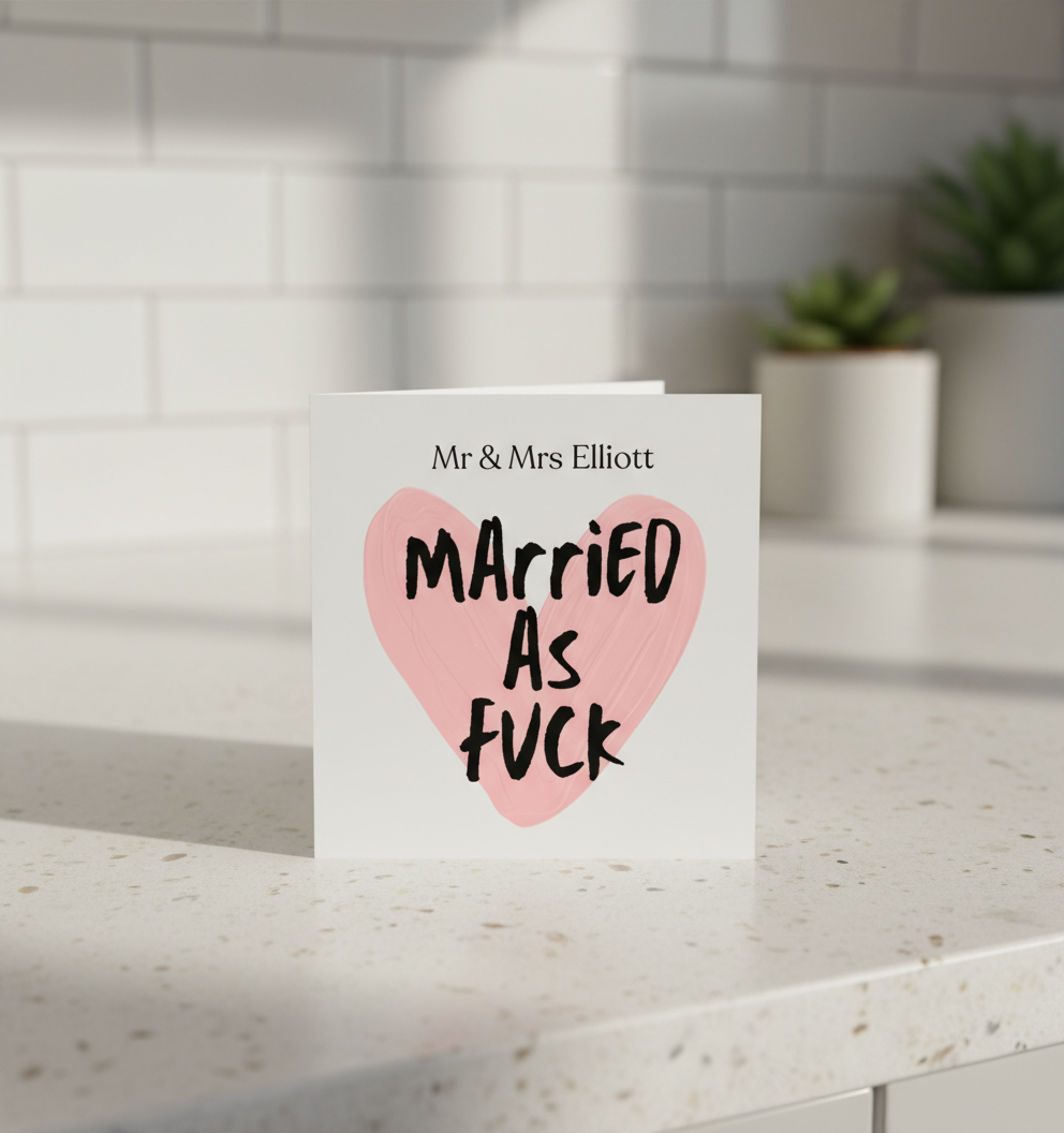 Funny Wedding Card – “Married As F*ck” Personalised Mr & Mrs | Square Card