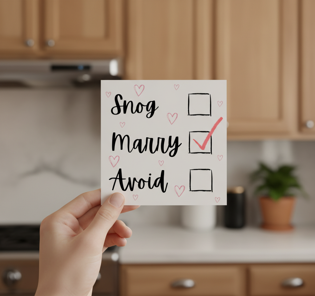 Funny Engagement Card – Snog Marry Avoid (Marry Ticked) | Square Card