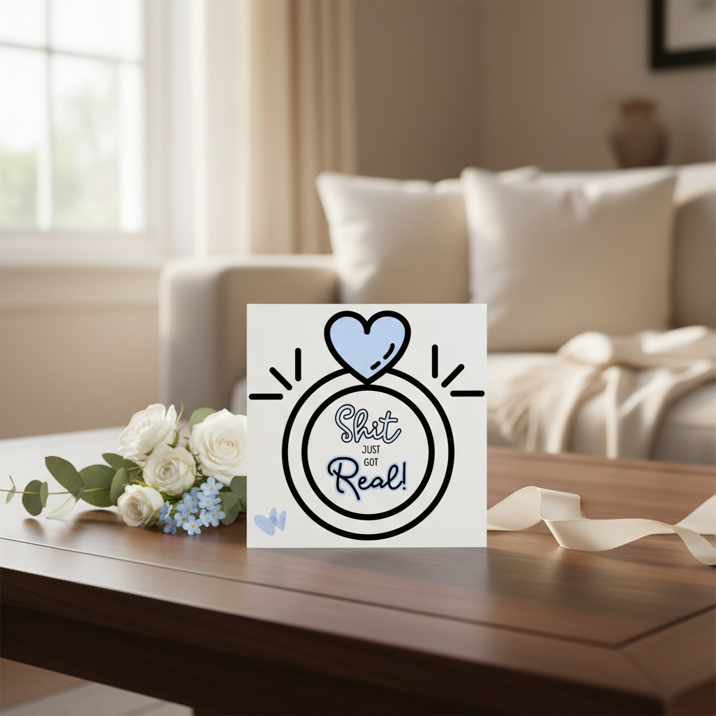 Funny Engagement Card – “Sh*t Just Got Real” | Square Card