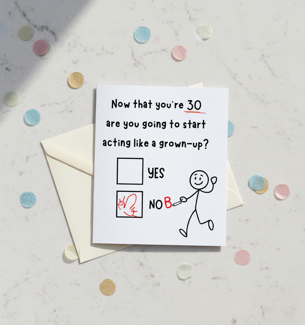 Funny 30th Birthday Card – Acting Like a Grown-Up?