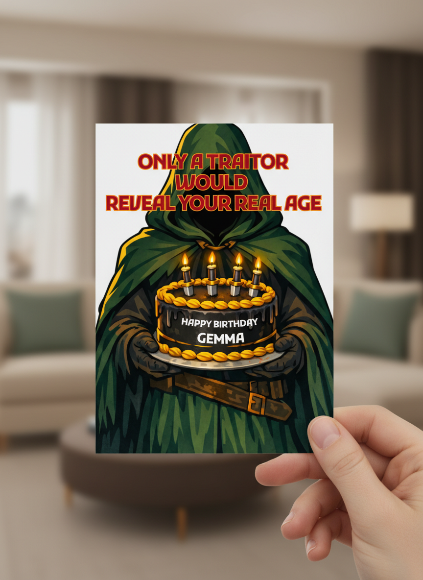 Personalised Reveal Your Real Age Traitors Birthday Card