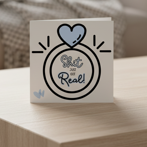Funny Engagement Card – “Sh*t Just Got Real” | Square Card