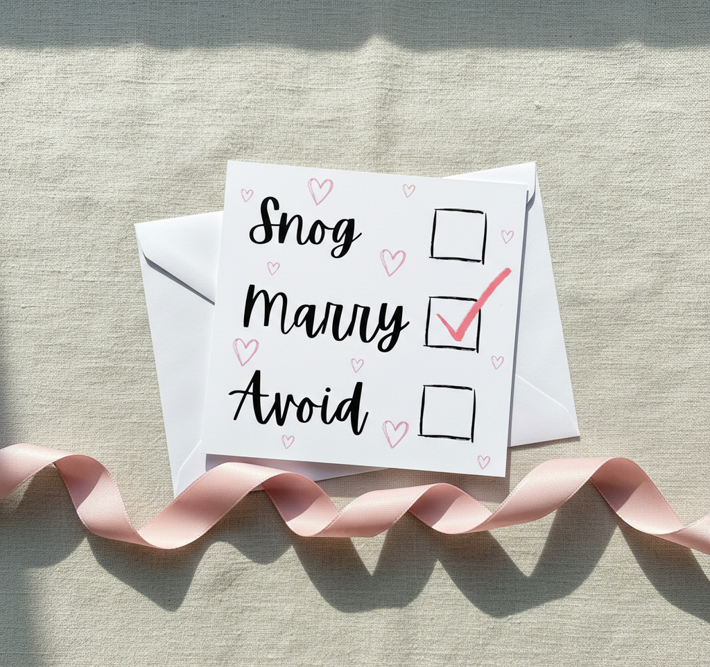 Funny Engagement Card – Snog Marry Avoid (Marry Ticked) | Square Card