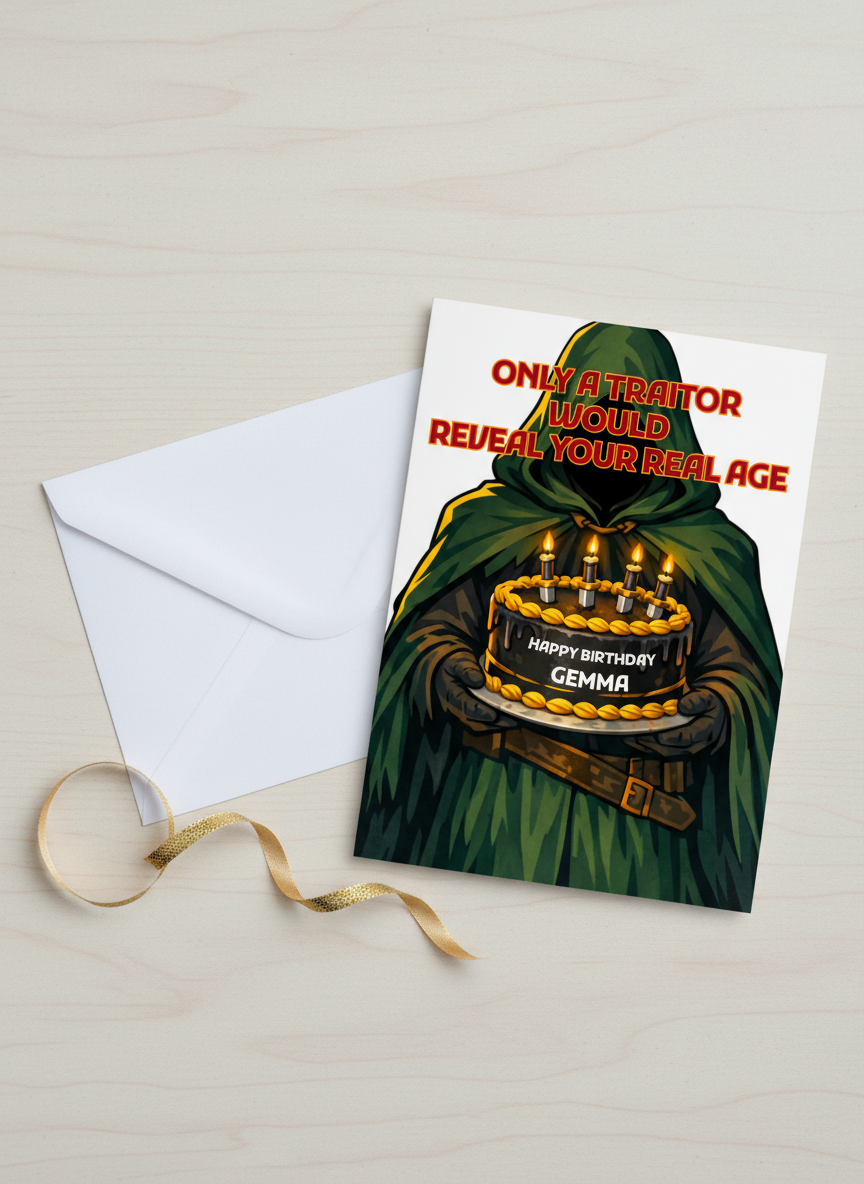 Personalised Reveal Your Real Age Traitors Birthday Card