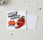Funny Spicy Birthday Card – “Happy Birthday Hot Stuff” Chilli Design