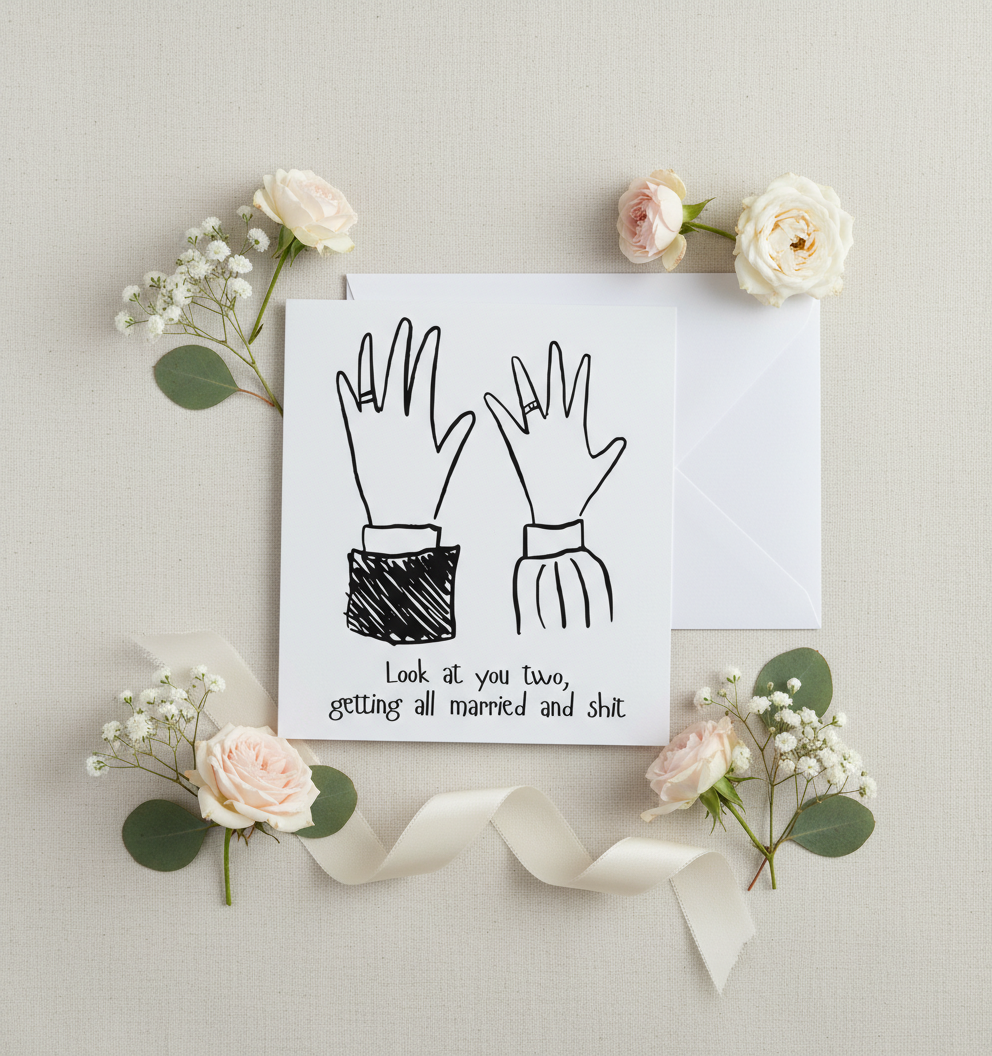 Funny Wedding Card – “Look At You Two Getting All Married and Sh*t” | Square Card
