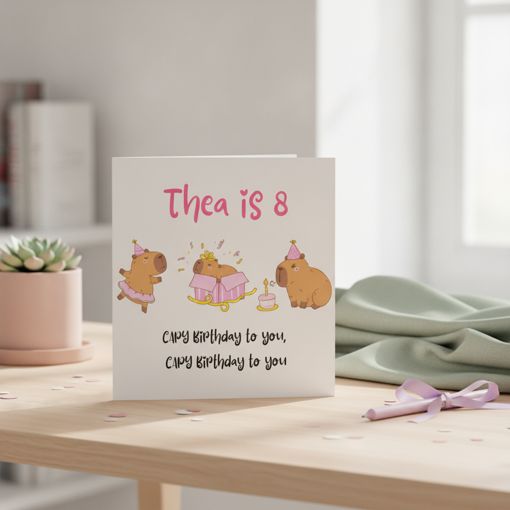 Personalised Capybara Birthday Card with Name & Age, Square