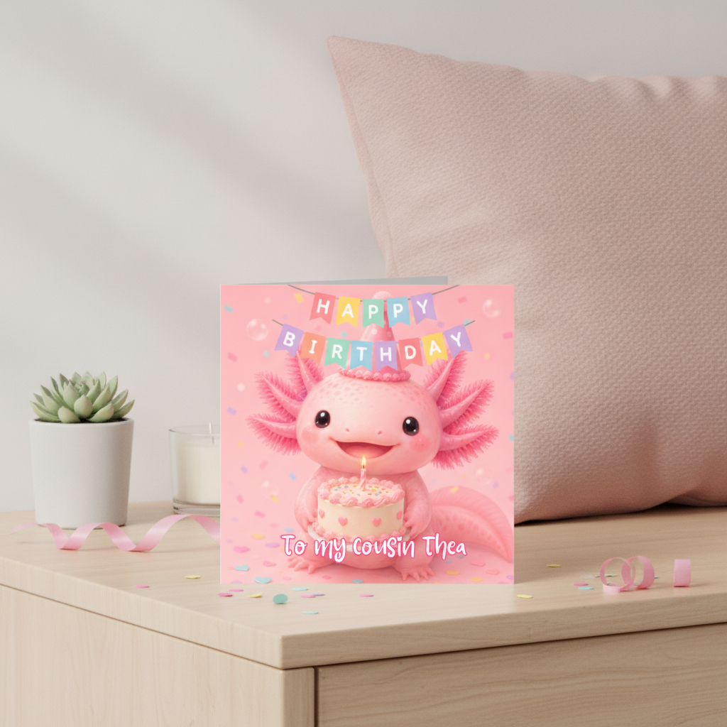 Personalised Axolotl Birthday Card for Friends & Family - Square