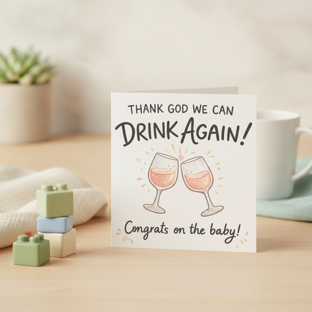 Thank God We Can Drink Again New Baby Card - Square Greeting Card