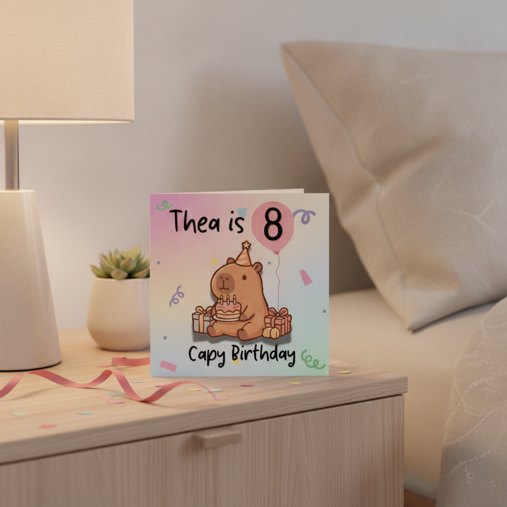 Personalised Capybara Birthday Card with Age and Name - Square