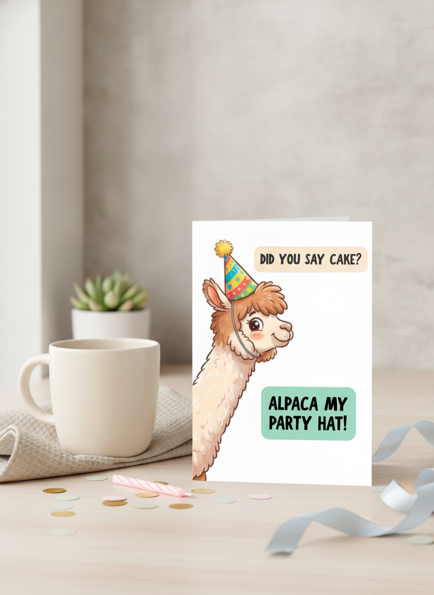 Alpaca My Party Hat Birthday Card - A5 Greeting Card for Friends