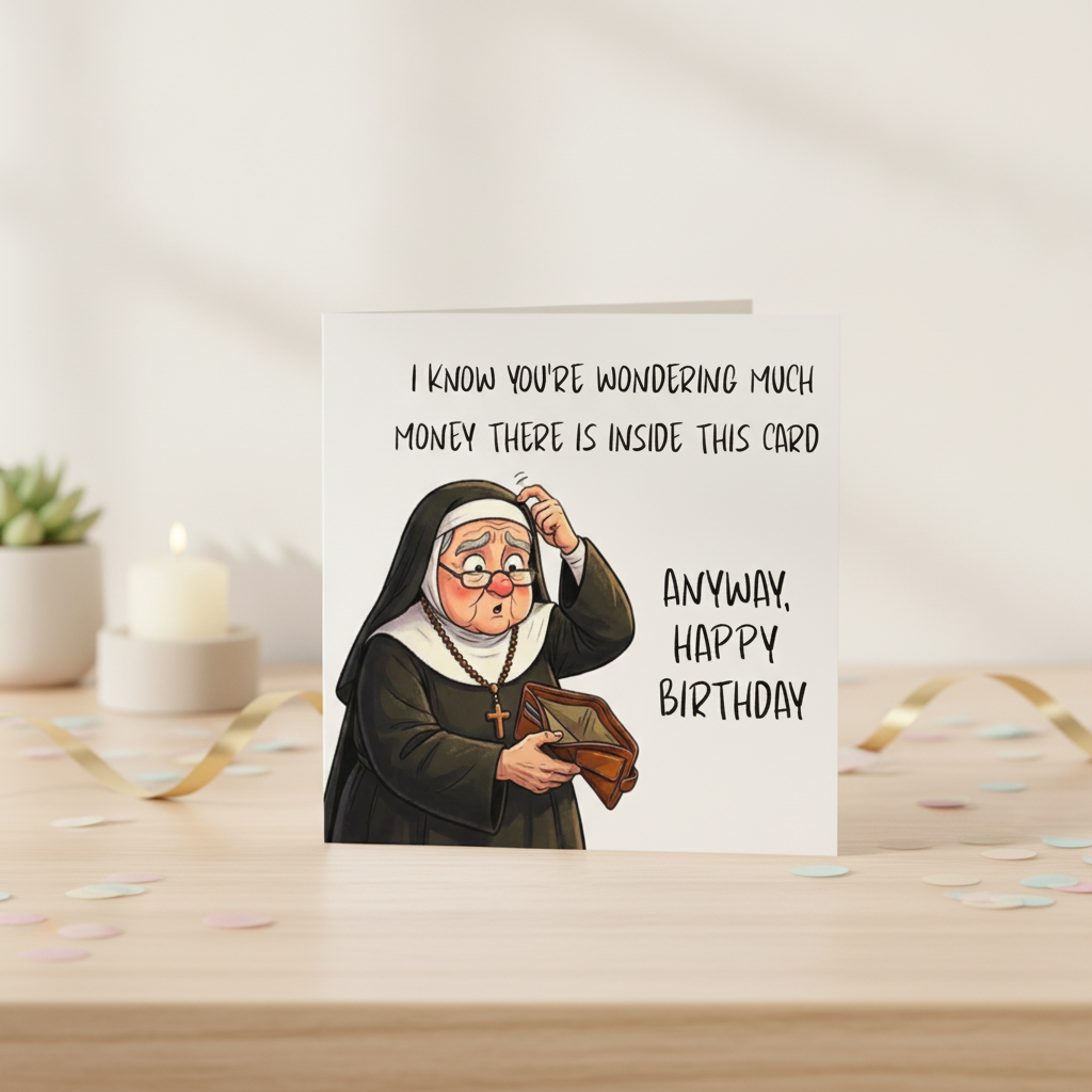 Hilarious Nun Birthday Card - Square Greeting Card for a Cheeky Laugh