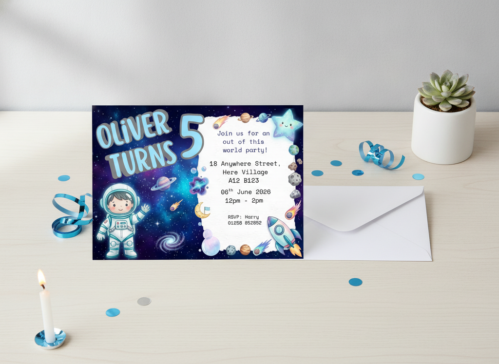 Space Explorer Kids Birthday Party Invitations - A6 Card Pack