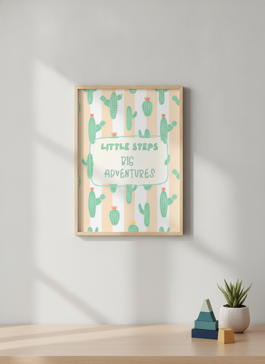 Little Steps, Big Adventure Cactus Print - A4 Wall Art for Kids' Rooms