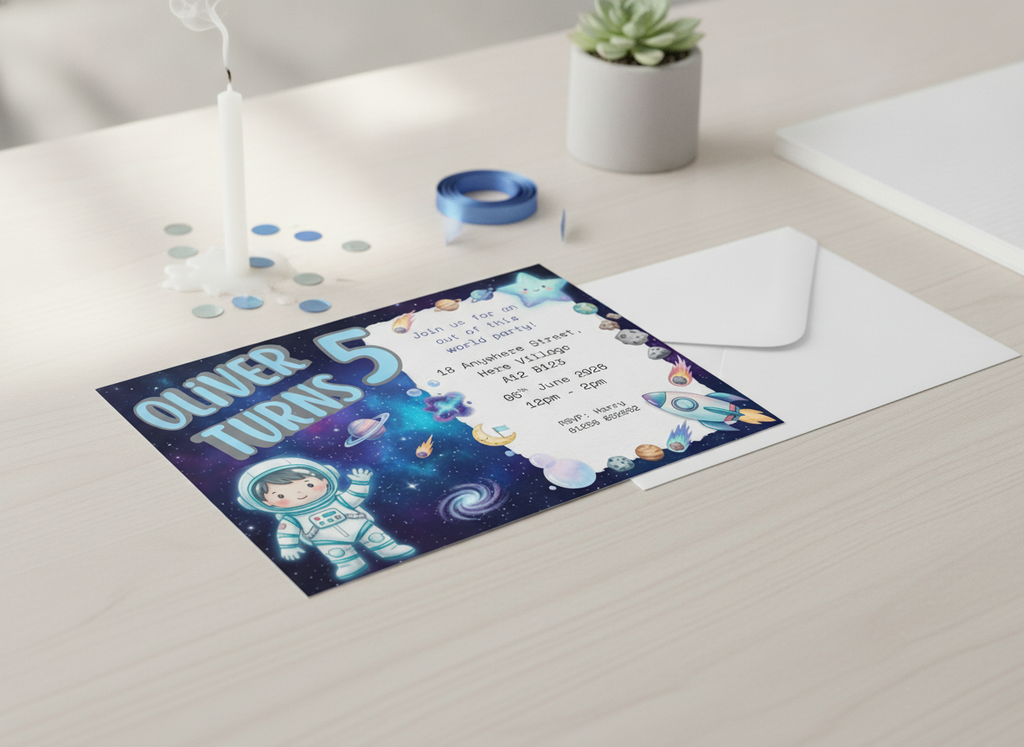 Space Explorer Kids Birthday Party Invitations - A6 Card Pack