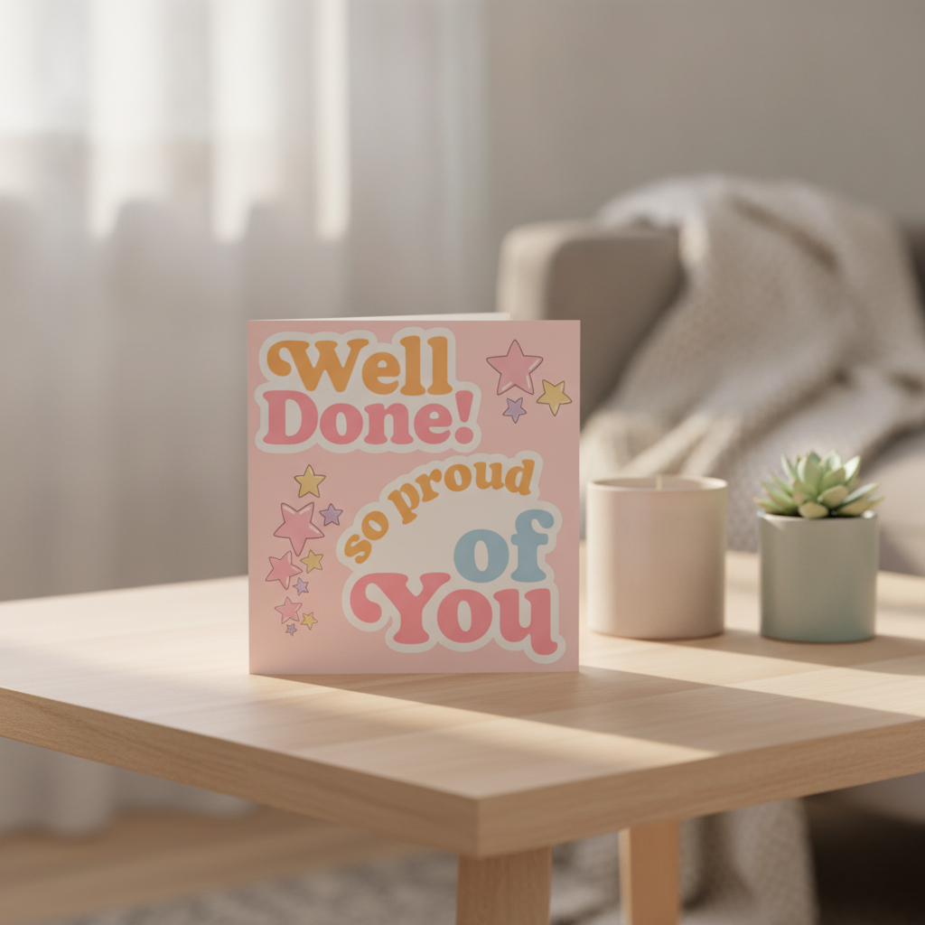 Pastel Star 'Well Done So Proud Of You' Congratulations Square Card