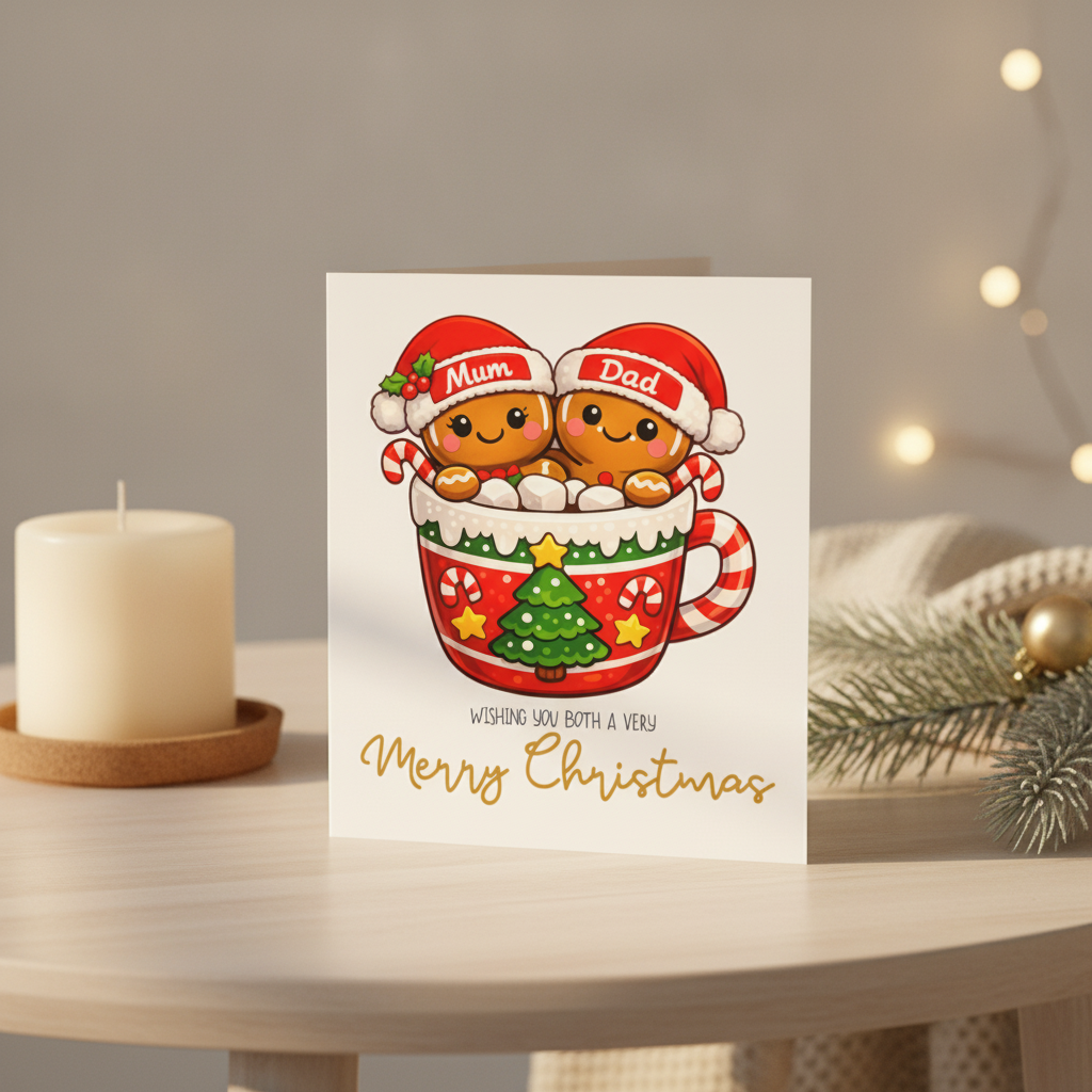 Festive Gingerbread Mum & Dad Christmas Card - Square Design