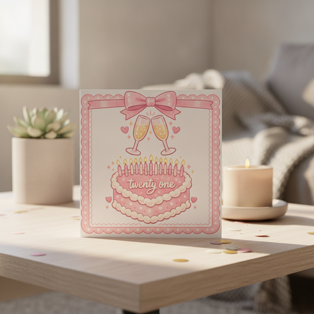 Cute Bow Twenty First Birthday Card - Square Greeting Card for 21st