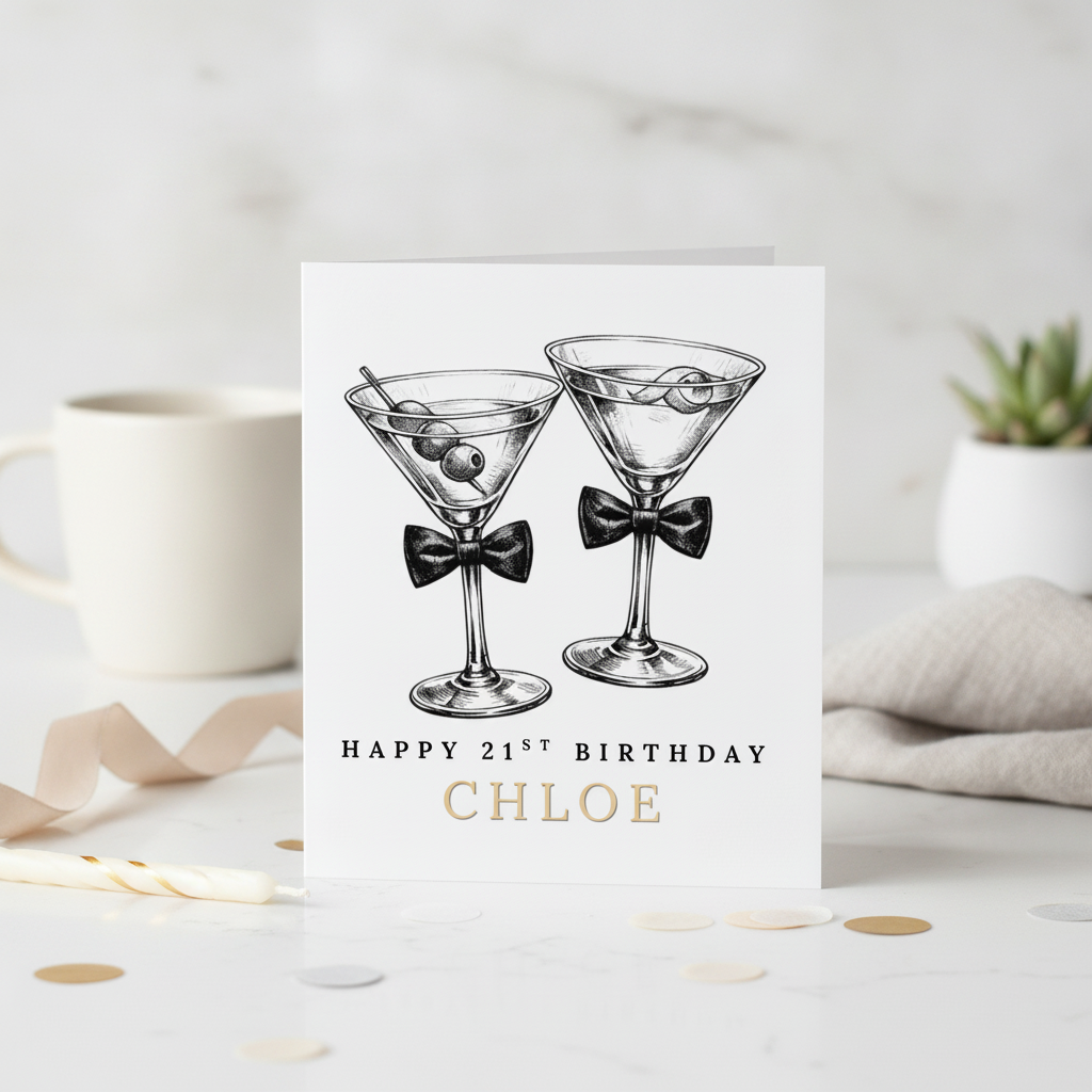 Personalised 21st Birthday Card with Bow Glass Design | Customised for Her