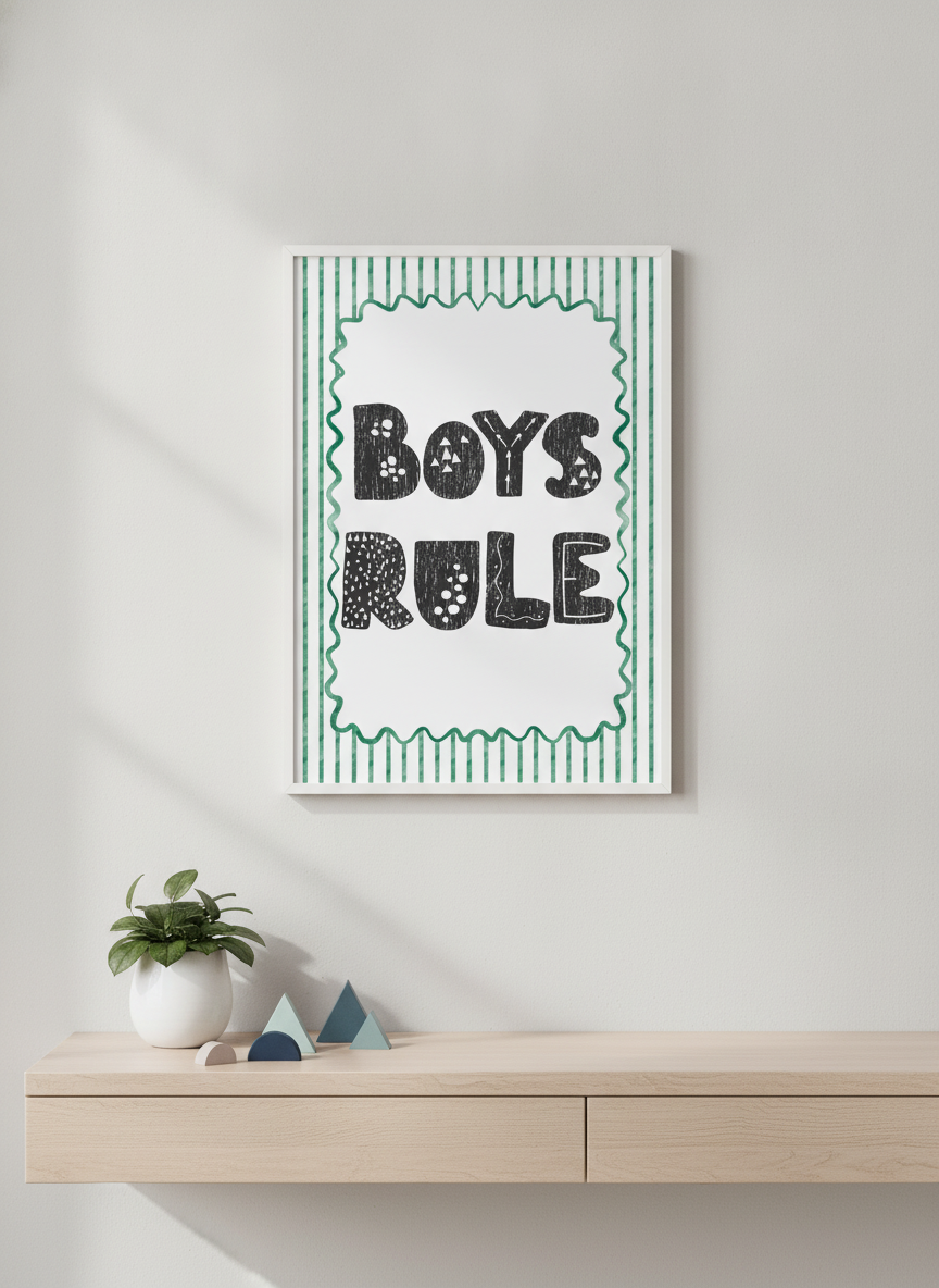 Boys Rule Kids' Room A4 Print - Fun Wall Art for Little Adventurers