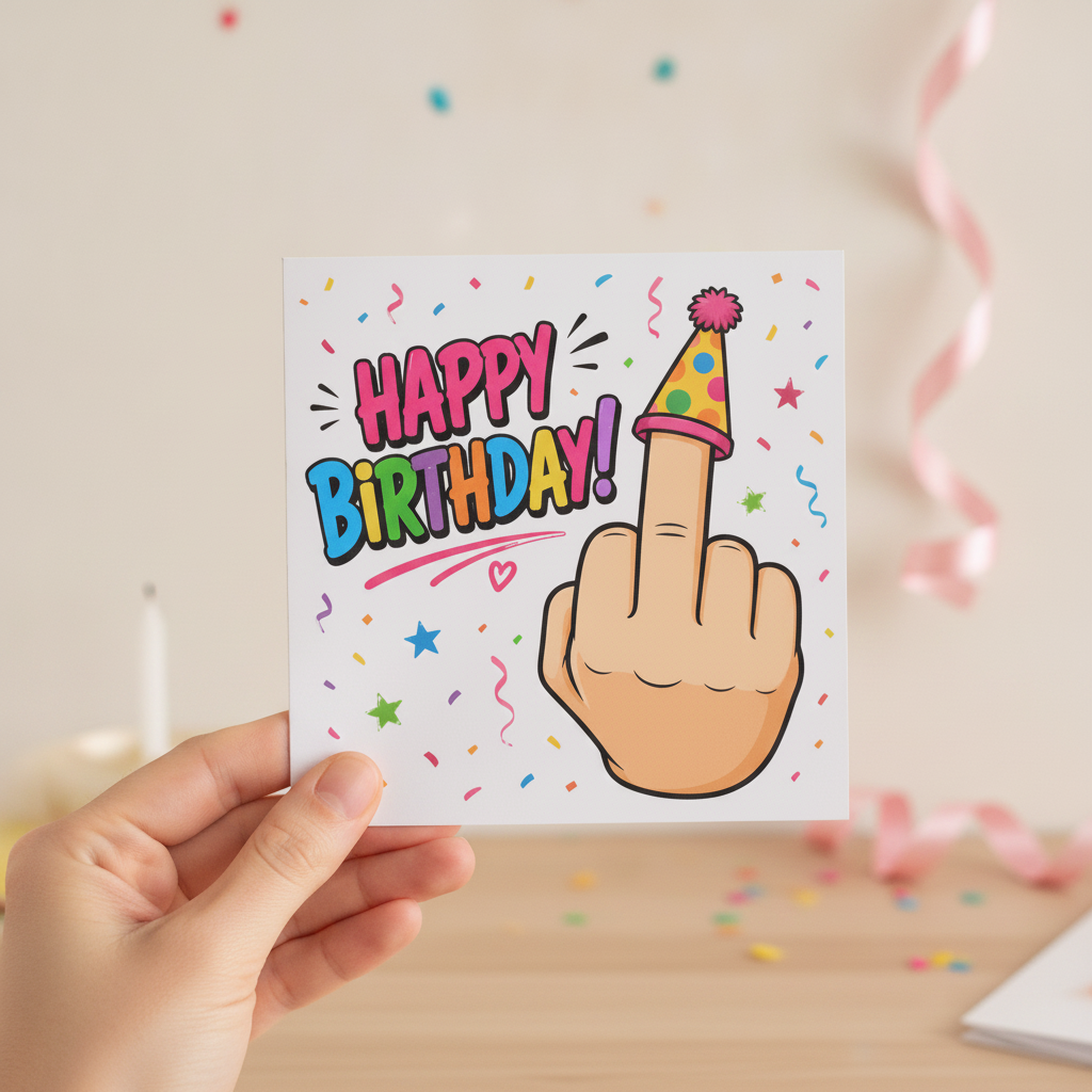 Happy Birthday Middle Finger Square Card – For Your Favourite Witty Mate