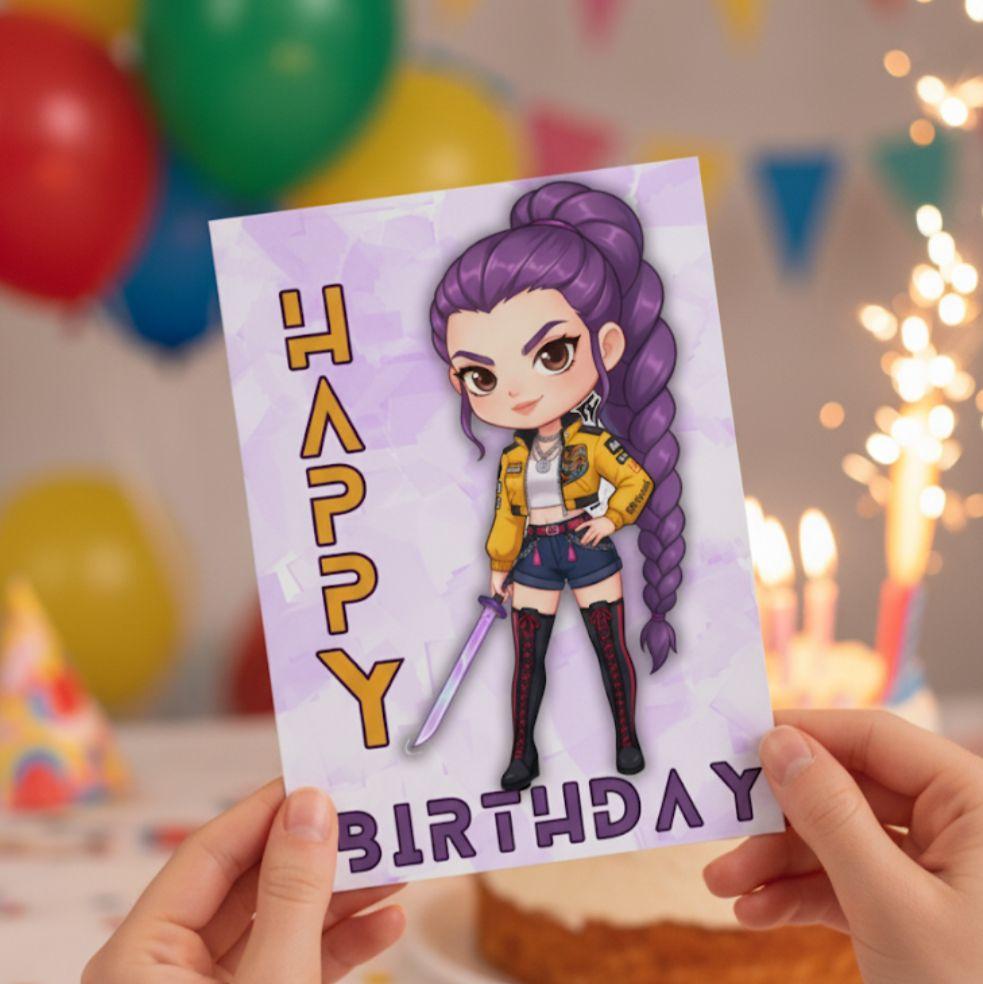 Kids Rumi Cartoon K-Pop Birthday Card