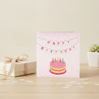 Pink Birthday Cake Square Card – A Slice of Fun for Their Big Day
