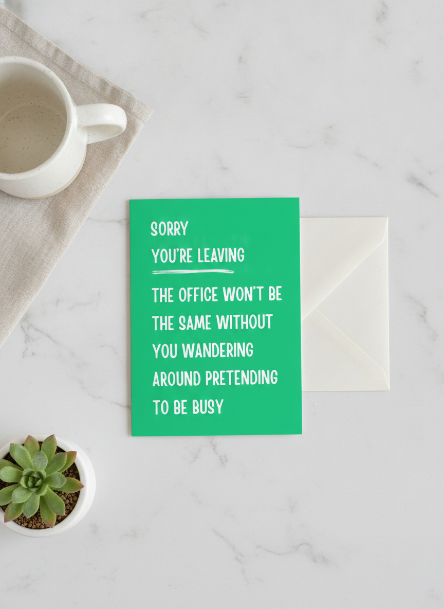 Funny 'Sorry You're Leaving' Card for Workmates - A5 Leaver's Gag