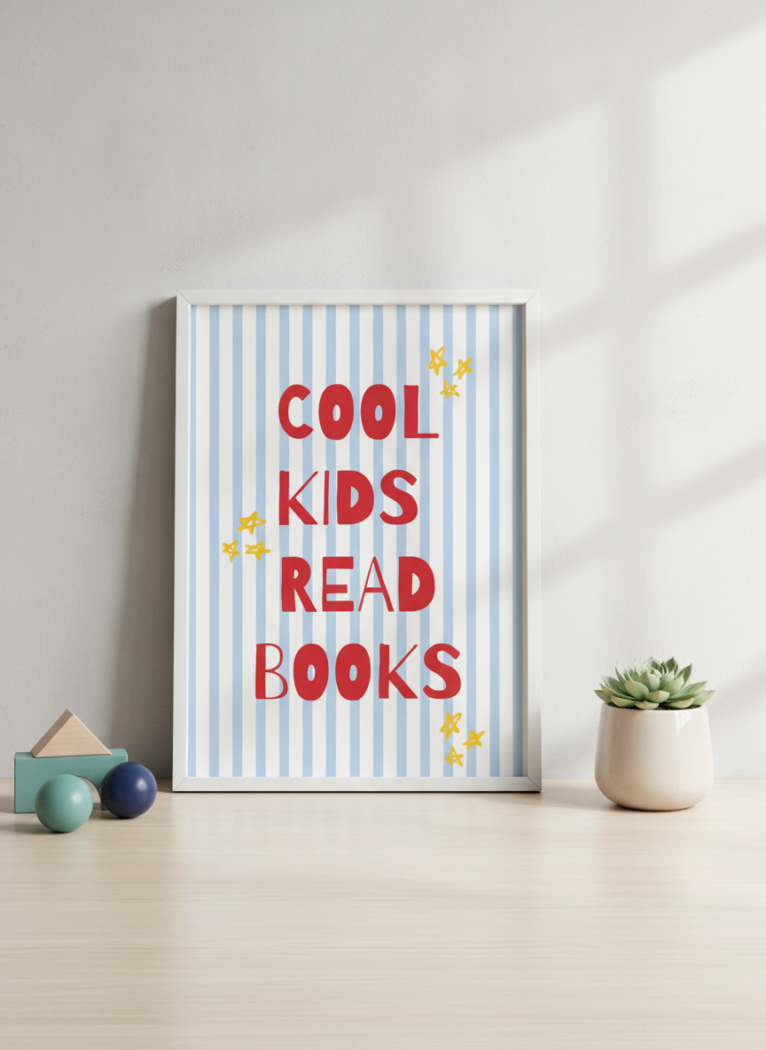 Cool Kids Read Books A4 Art Print – Fun Wall Decor for Children's Rooms