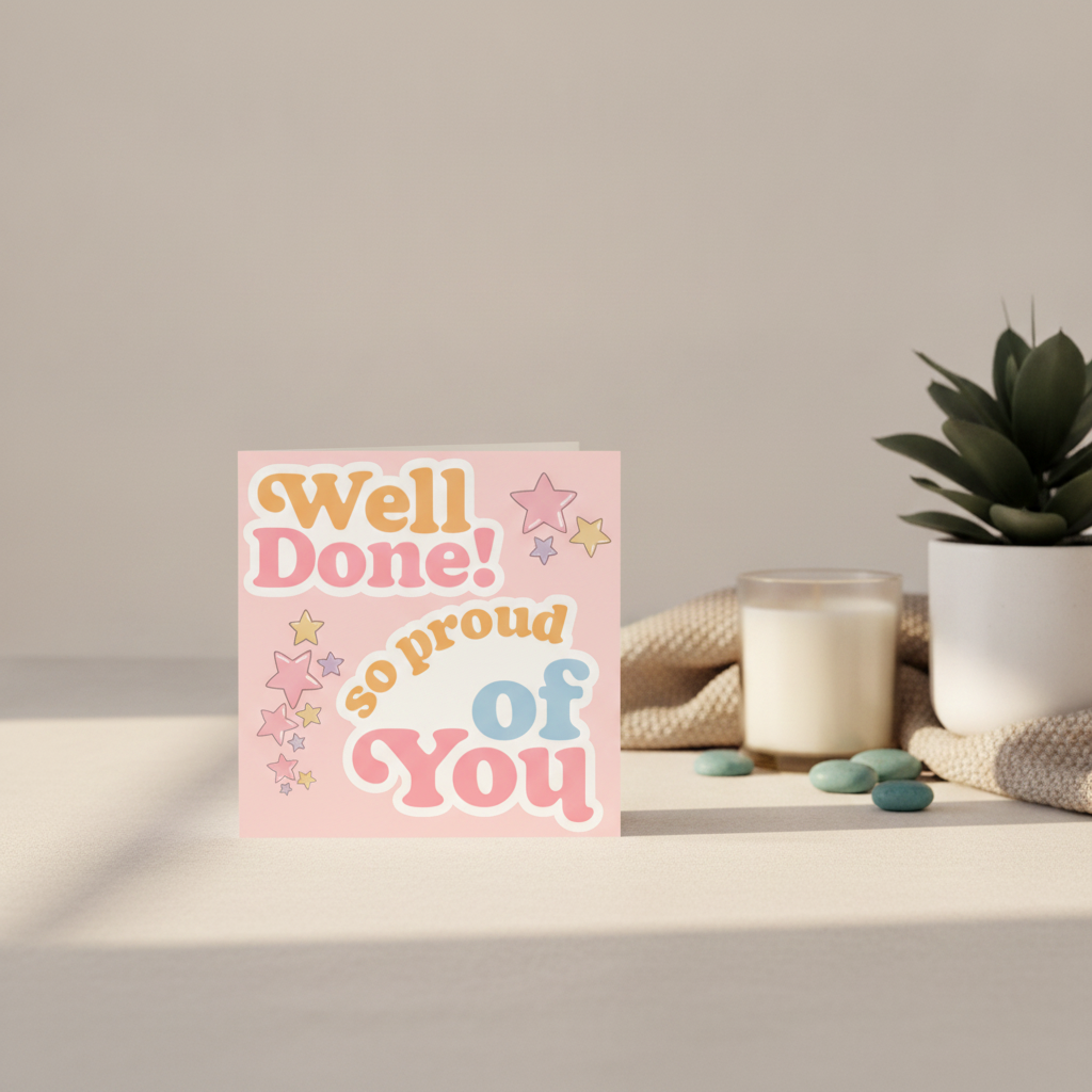 Pastel Star 'Well Done So Proud Of You' Congratulations Square Card