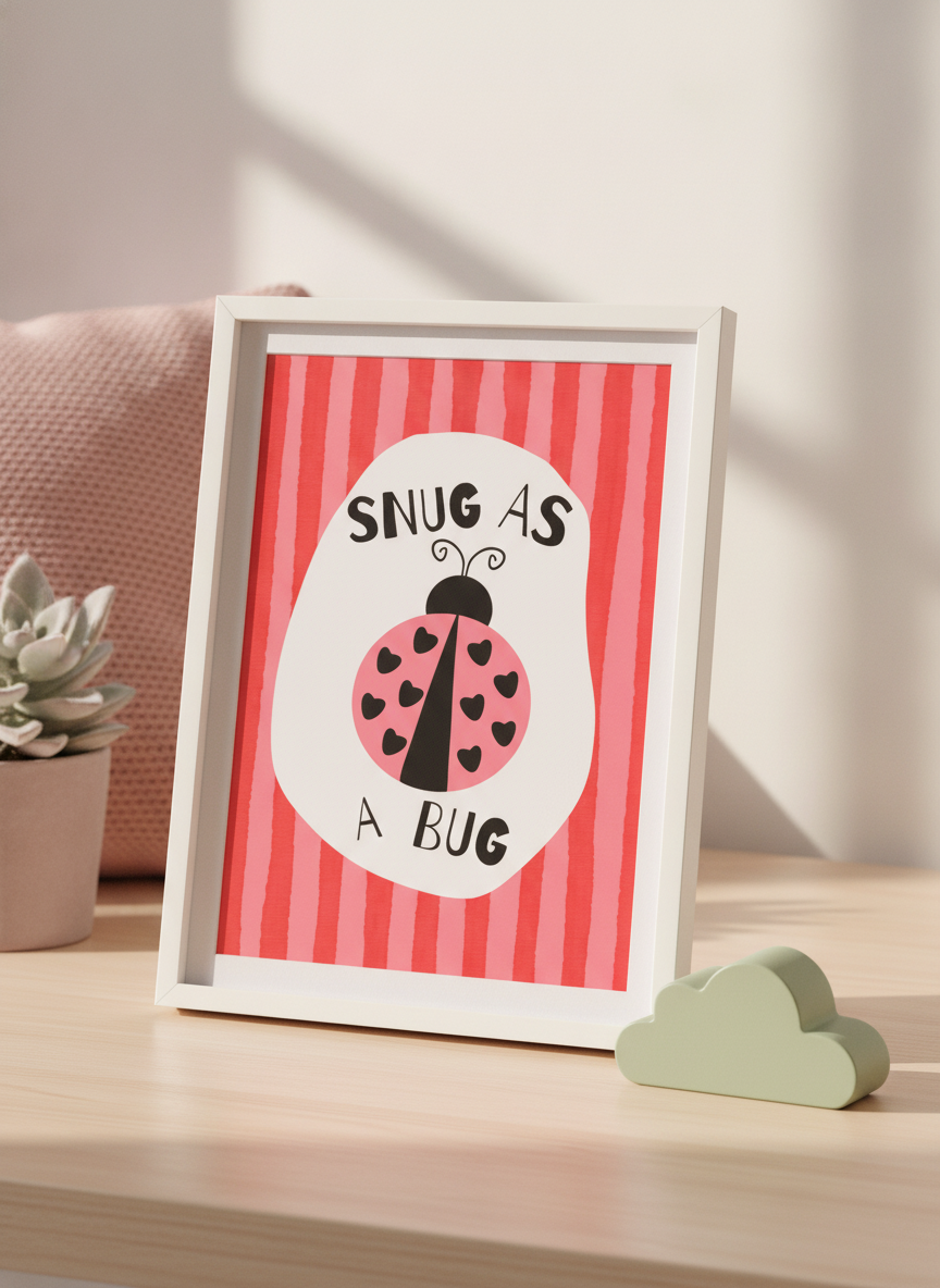 Snug as a Bug Ladybird A4 Print for Kids' Bedrooms and Nurseries