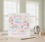 Young Wild & Three 3rd Birthday Card – Square & Ready for Fun