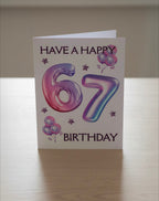 6/7 Birthday Card | Purple Balloon Numbers