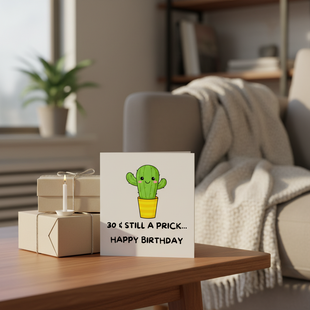 Funny 30th Birthday Card – “30 & Still a Prick” Cactus Card