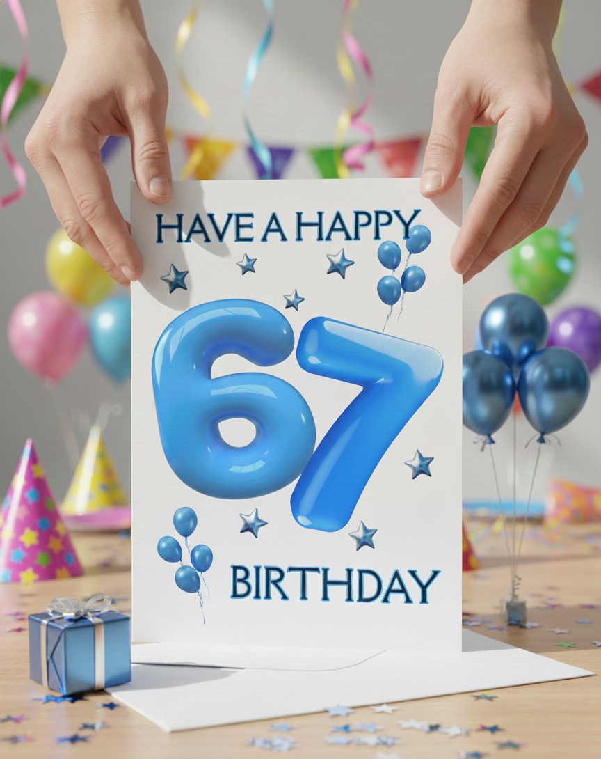 6/7 Birthday Card | Blue Balloon Numbers