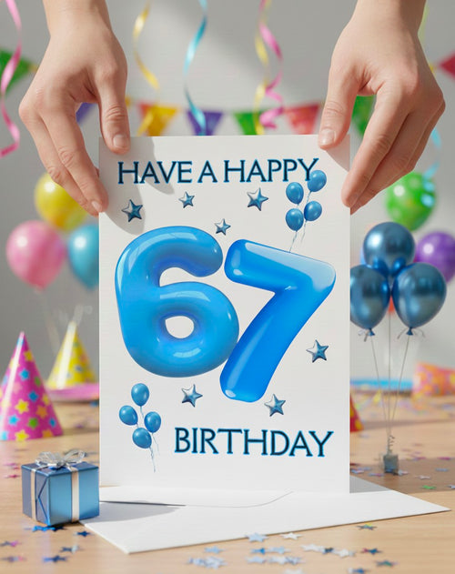 6/7 Birthday Card | Blue Balloon Numbers