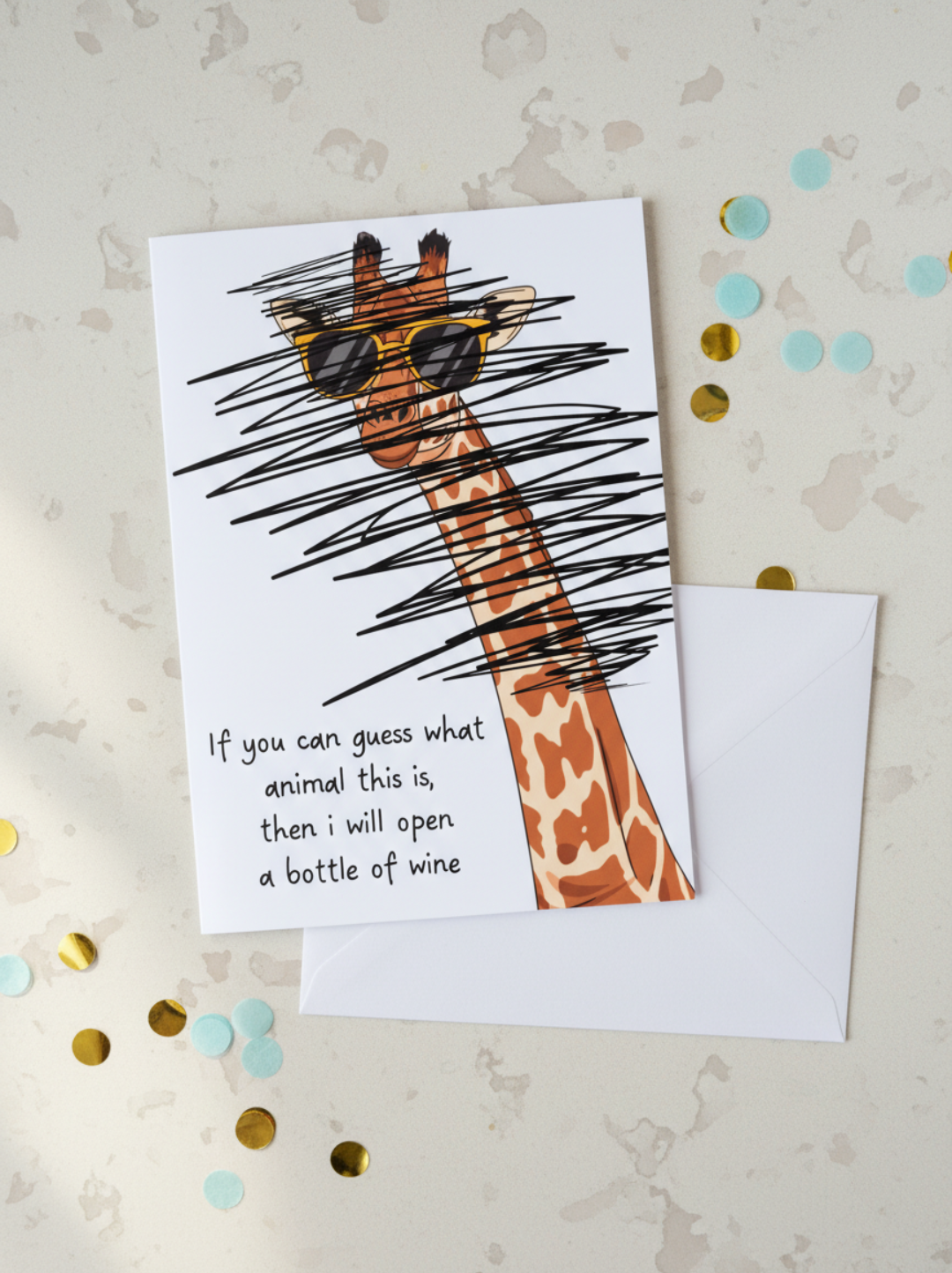 Funny Giraffe Card – Guess the Animal Wine Joke