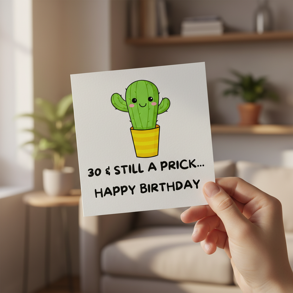 Funny 30th Birthday Card – “30 & Still a Prick” Cactus Card